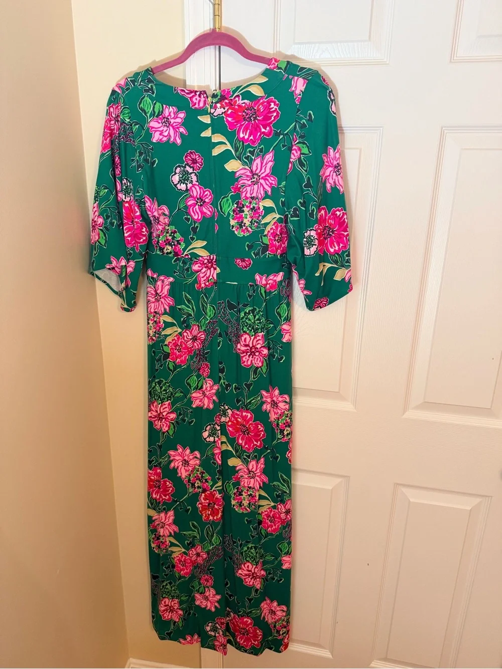 🌸NWOT Lilly Pulitzer Green Dress with Hot Pink Floral Print - Picture 4 of 6